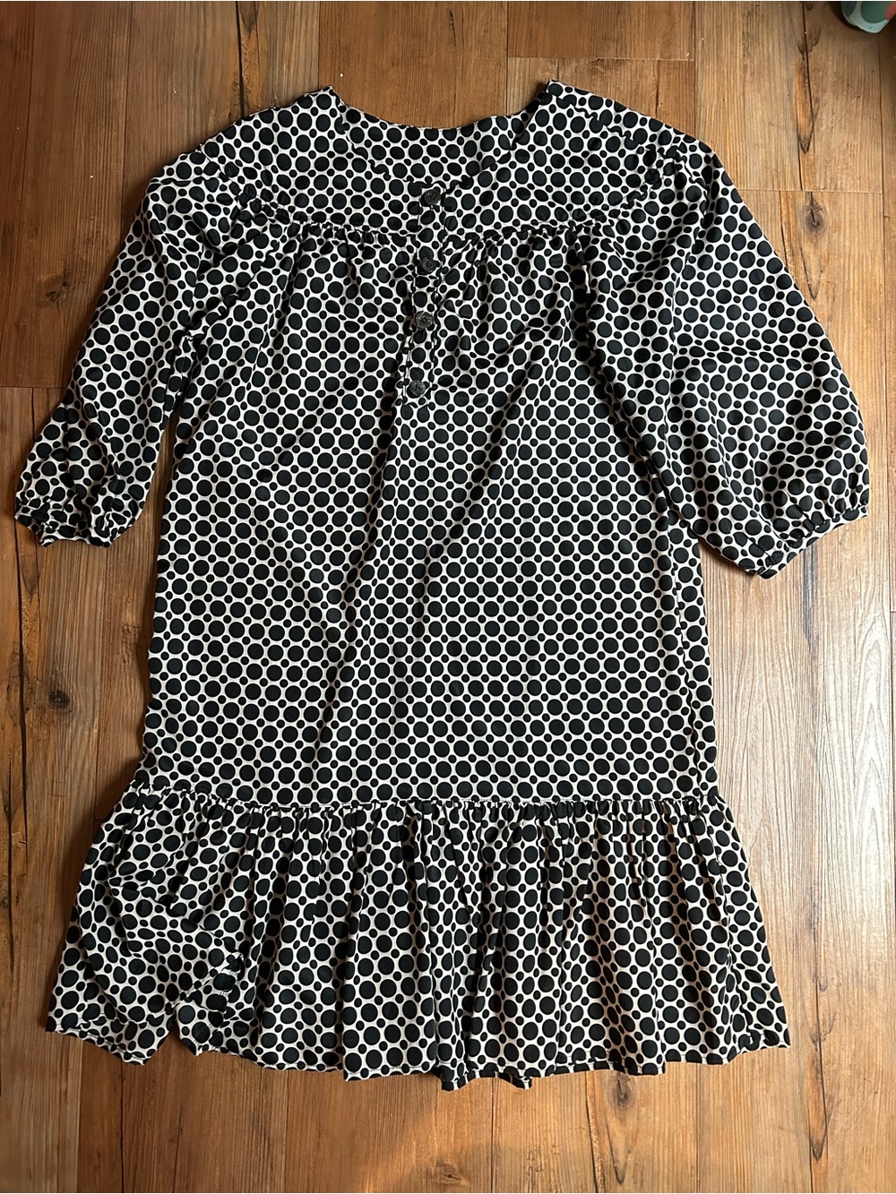 Uncle Frank - Black and White Polka Dot Ruffle Hem Dress